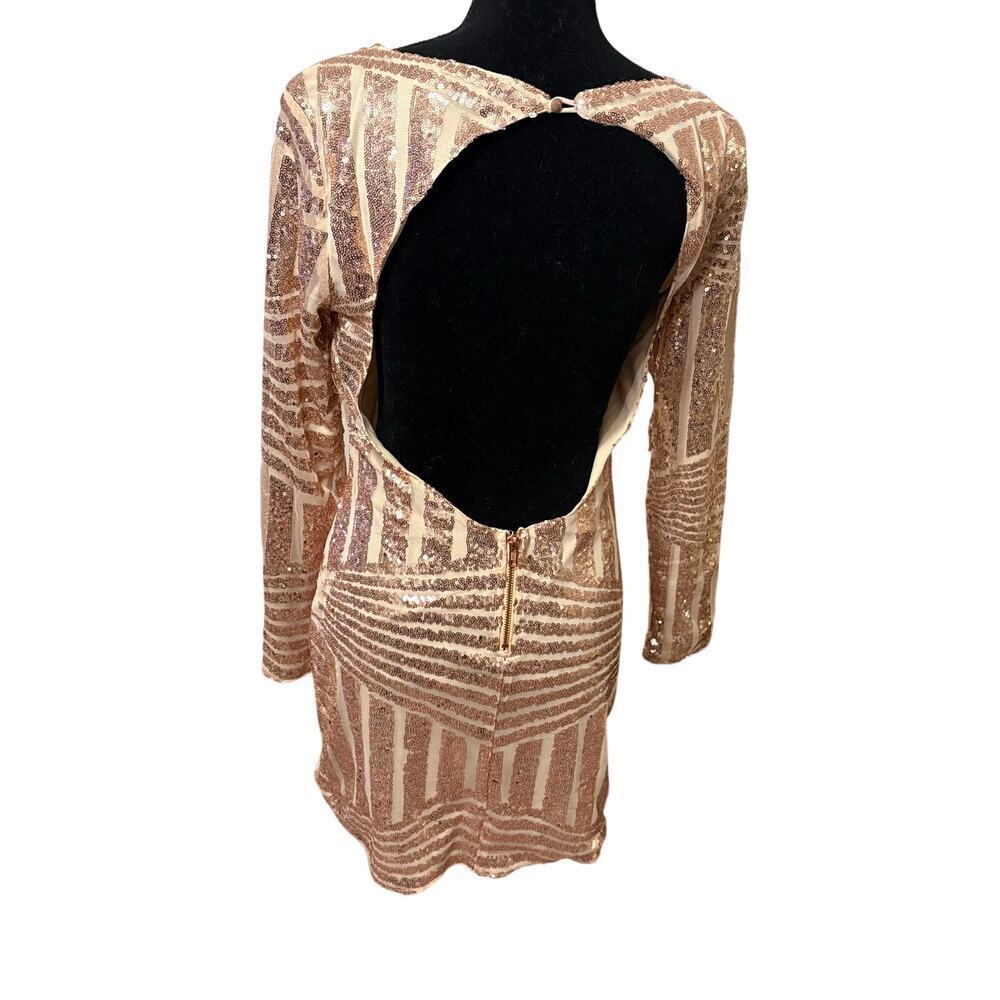 Pink Lily Champagne Sequin Open Back Bodycon Dress Size L - Picture 2 of 12